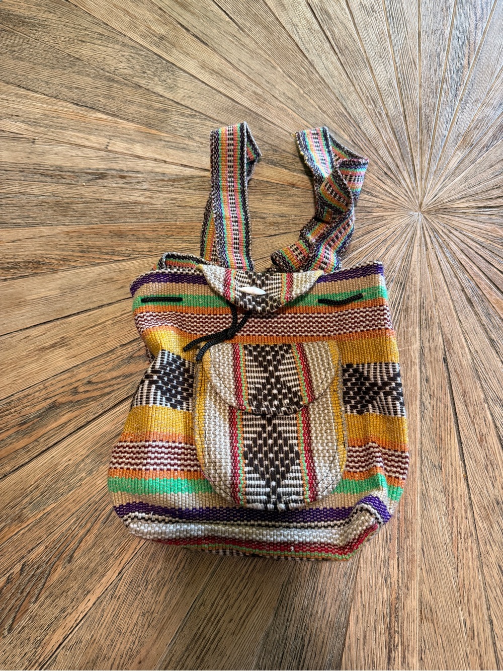 Handmade Woven Mini Backpack Multicolor Striped Boho Hippie Festival Bag